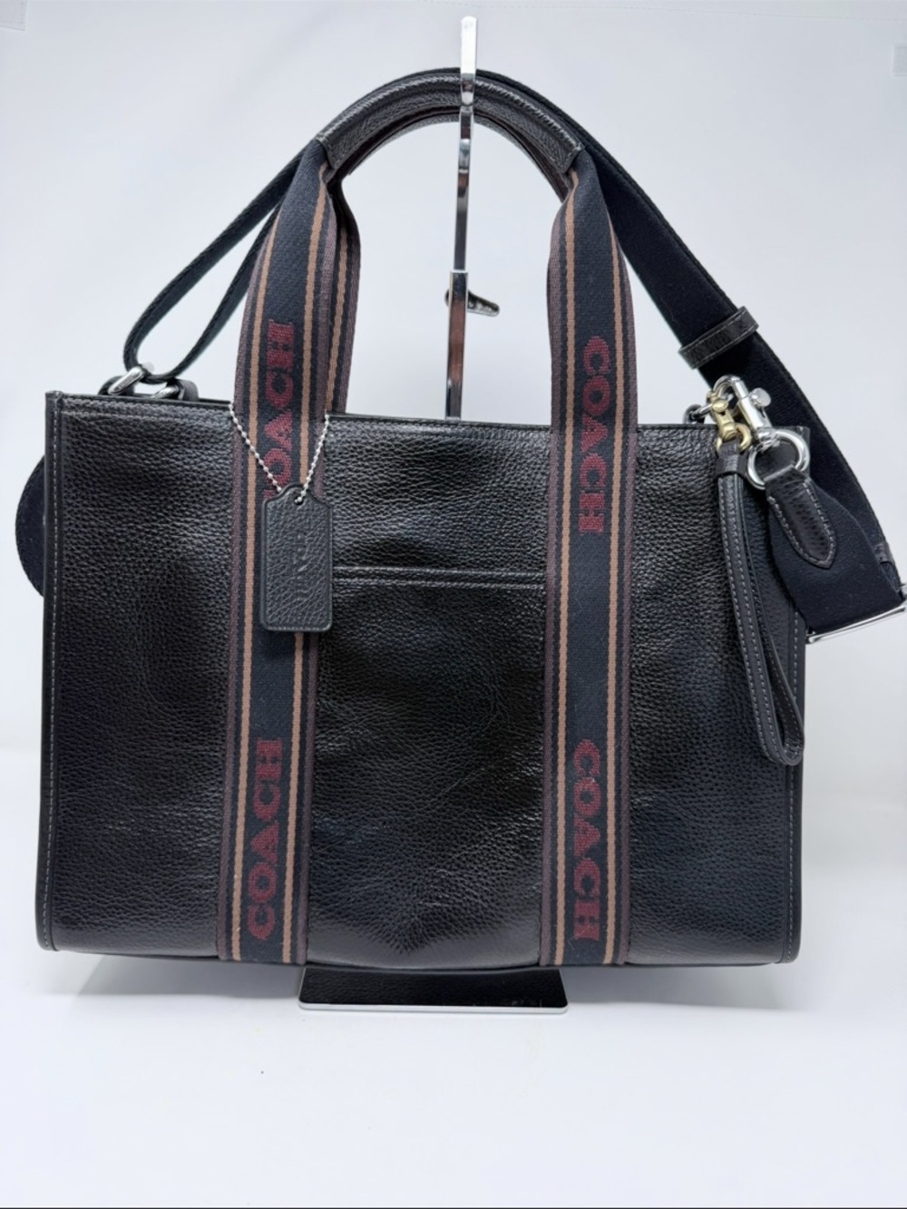 Coach Black Pebbled Leather tote with Signature Webbing